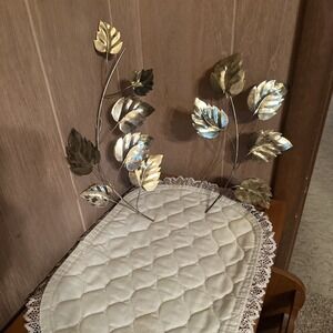 Vintage Homco MCM Gold & Brass Tone Metal Accent Leaves Set Of 2 Wall Decor